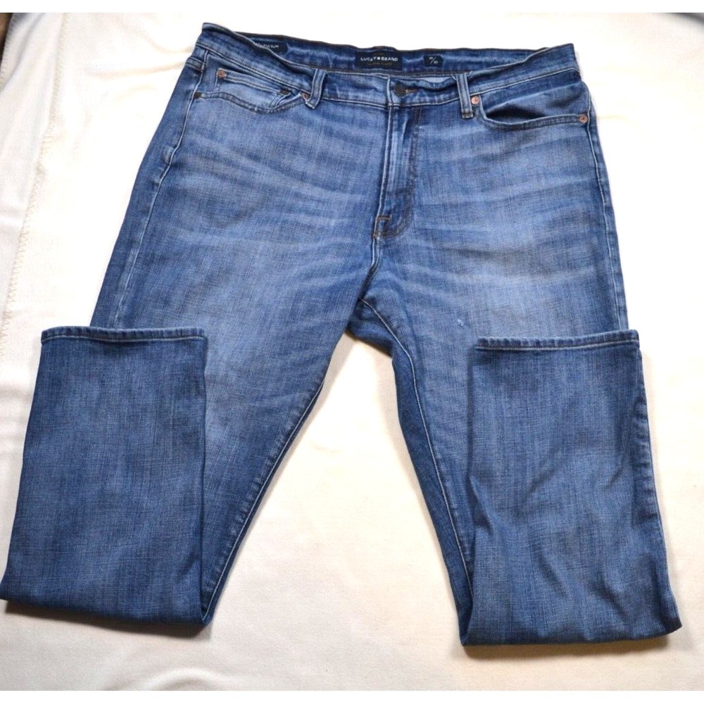 Lucky Brand Jeans Mens 38 32 410 Athletic Slim‎ Fit Blue Whisker Dark Wash